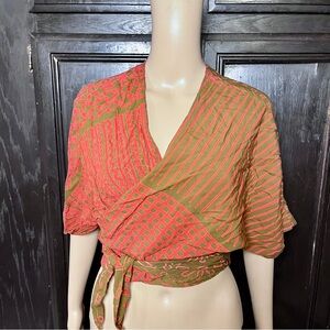 BeBop Red and Green Wrap Blouse
